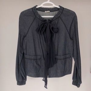 Authentic Miu Miu Denim Colour Cotton Jacket with Bow Collar Detail